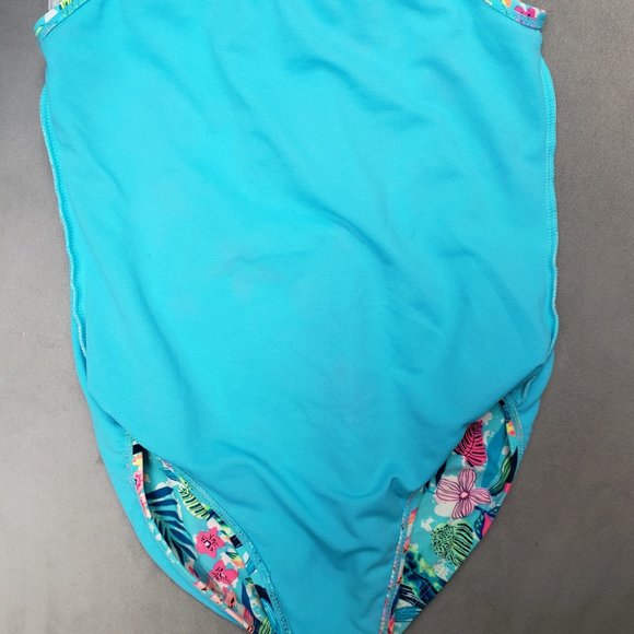 Wonder Nation Girls One Piece Swim Suit Tropical Blue Size L 10/12 - Picture 5 of 6